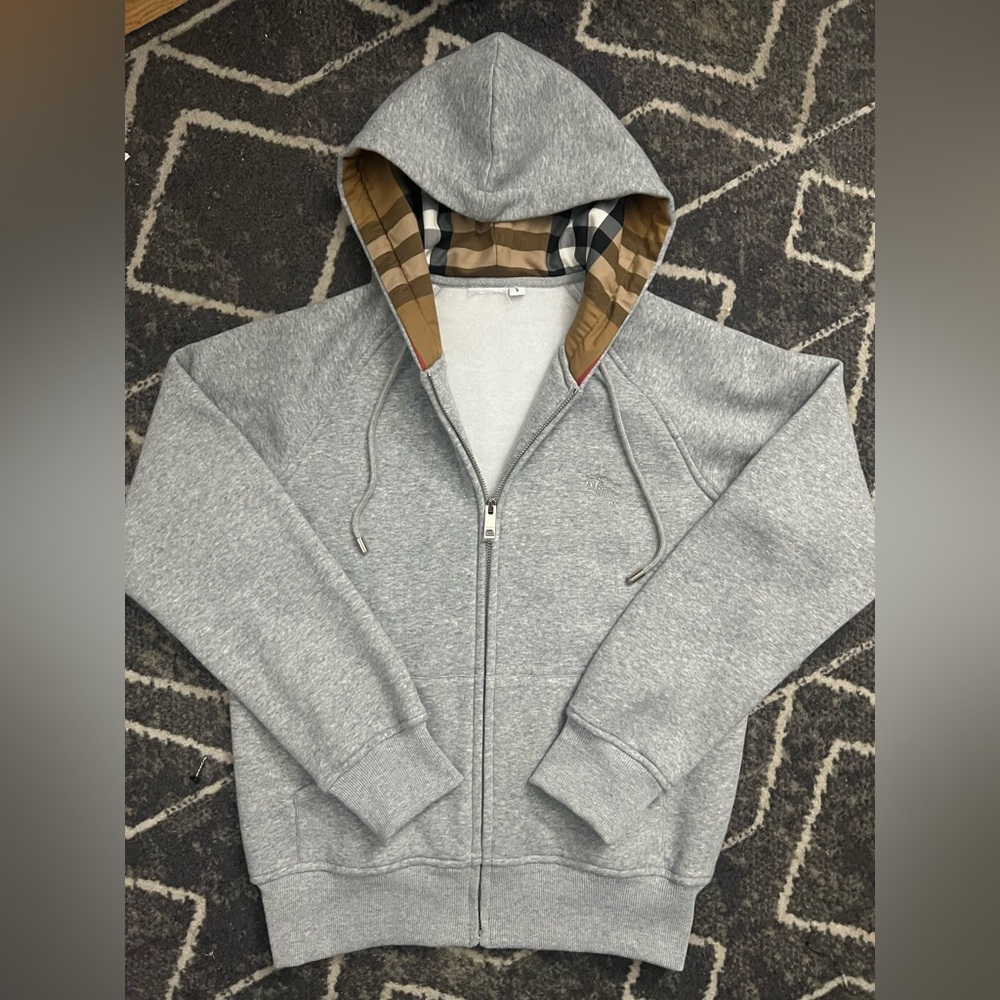Grey Plaid design zip up hoodie